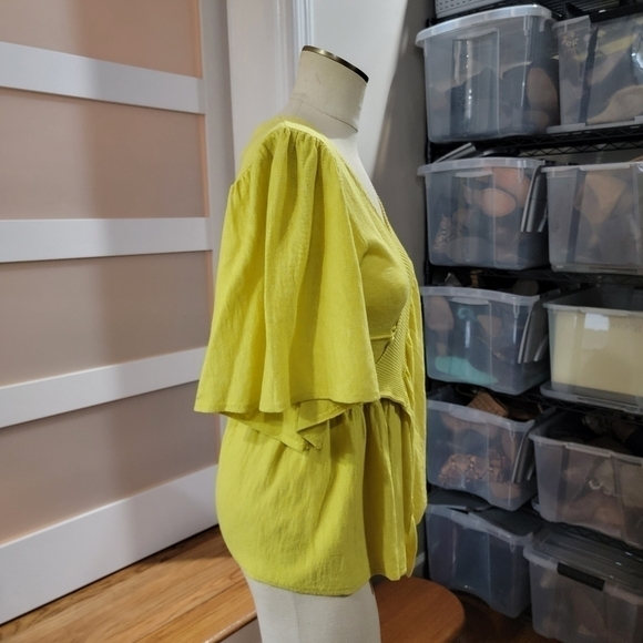 NEW Anthropologie Moth Taupo Golden Yellow Asymmetrical Sweater Wrap S/M - Picture 7 of 16